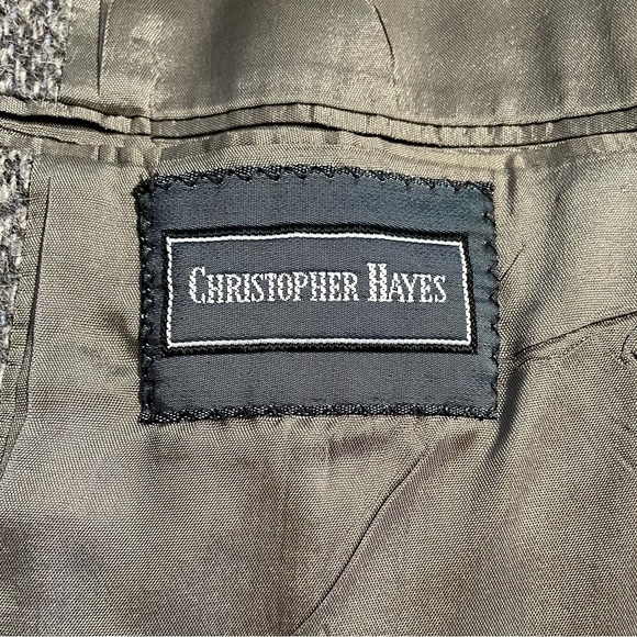 Christopher Hayes Gray Herringbone Men’s Sport Coat Blazer brown buttons FLAWS - Picture 2 of 12